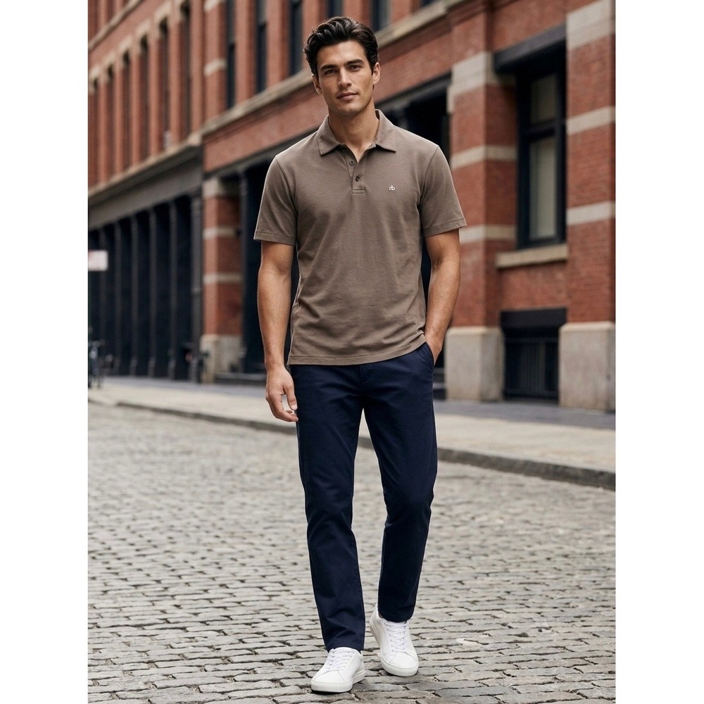 Rag & Bone Mens Pima Cotton Short Sleeve Polo Shirt Brown Medium